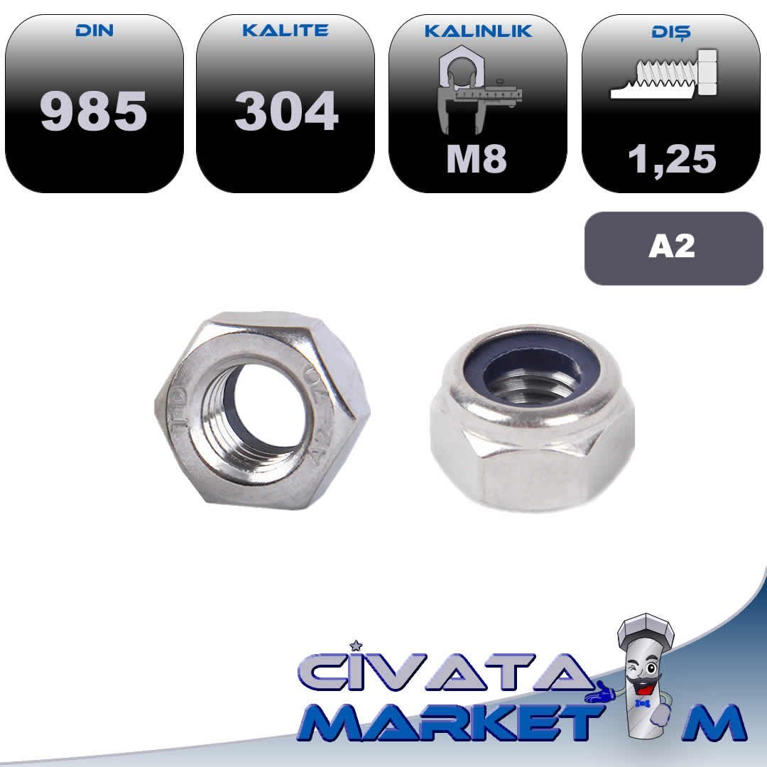 M8 FİBERLİ SOMUN A2 304 DIN985