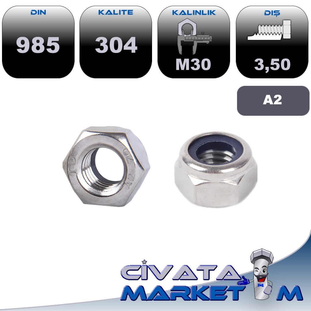 M30 FİBERLİ SOMUN A2 304 DIN985