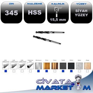 HSS TAŞLANMIŞ KONİK MATKAP UCU DIN 345 15.5 mm