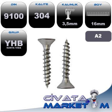 3,5*16 SUNTA VİDASI A2 304