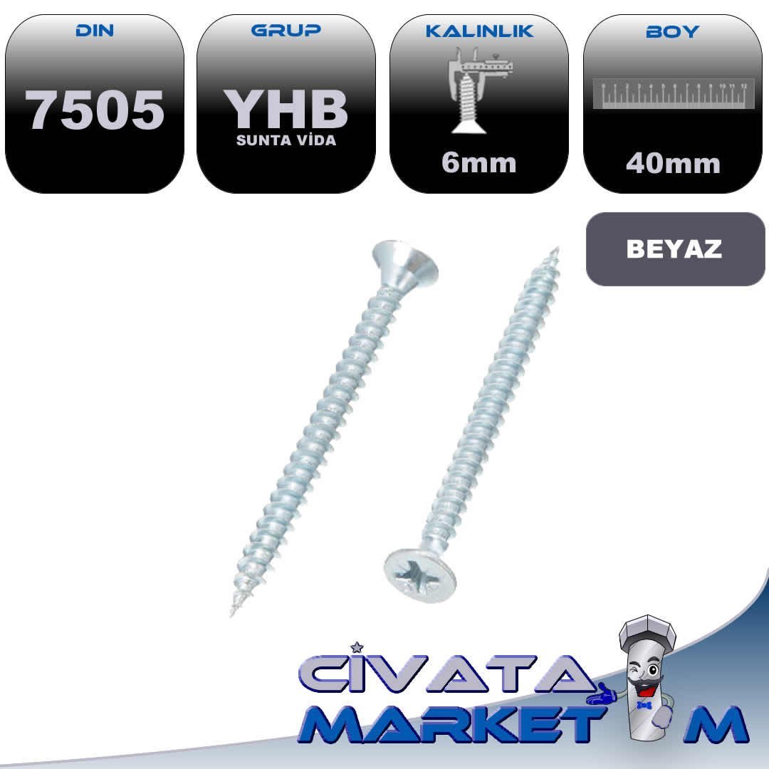 6X40 SUNTA (AĞAÇ-AHŞAP) VİDASI YHB DIN7505 BYZ