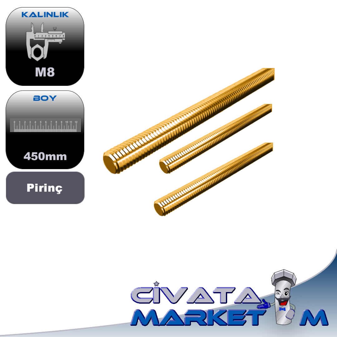 PİRİNÇ GİJON ÖZEL KESİM M8 - 450MM