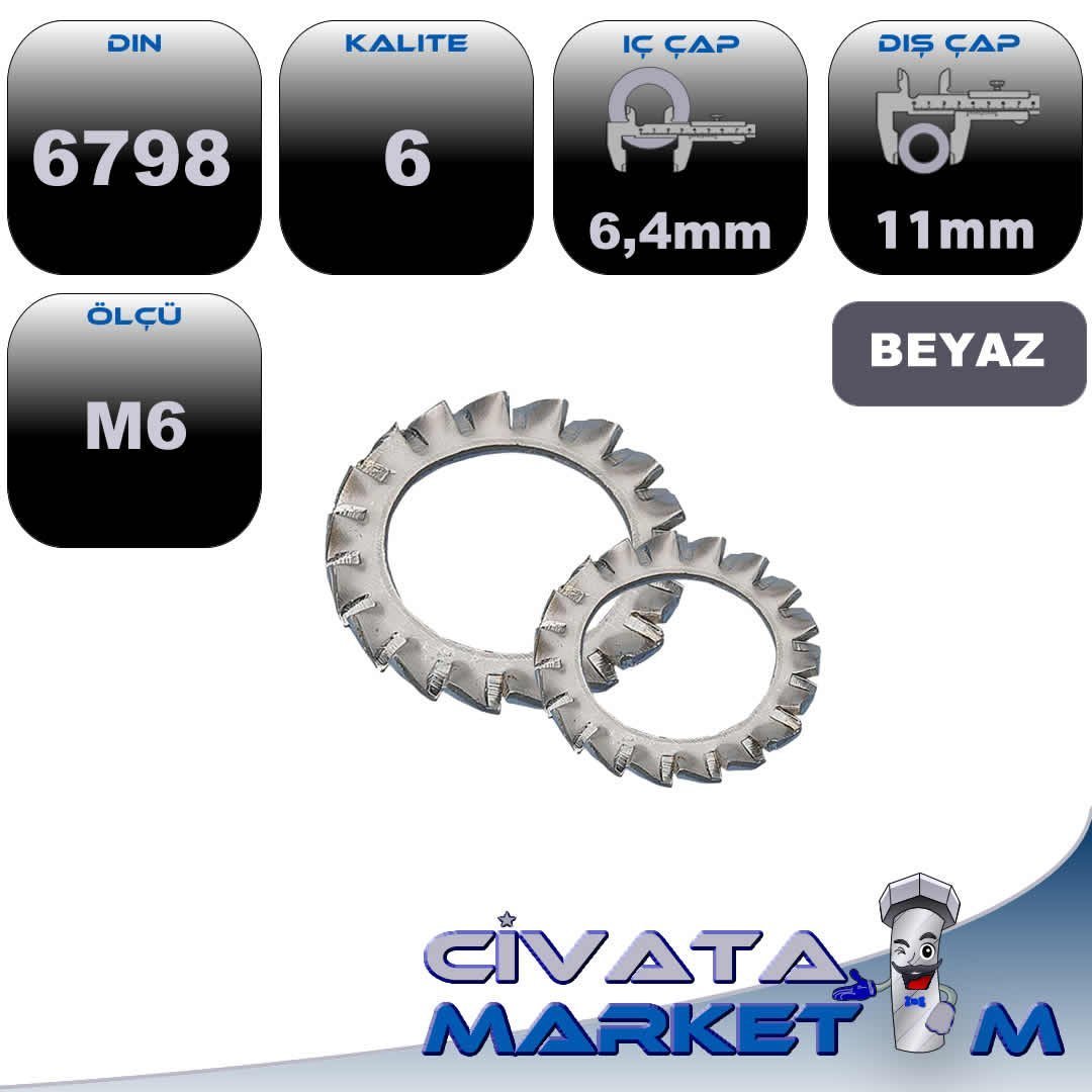DIN 6798 TIRTIRLI PUL M6 SİYAH