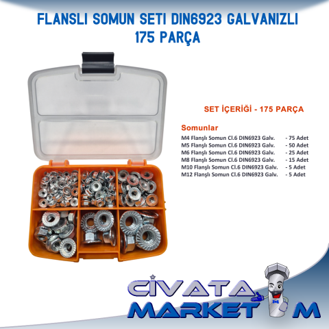 GALVANİZLİ DIN6923 FLANŞLI SOMUN SETİ 175 PARÇA