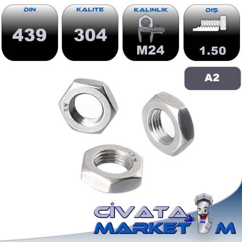 M24x1.5 İNCE KONTRA SOMUN A2 DIN439