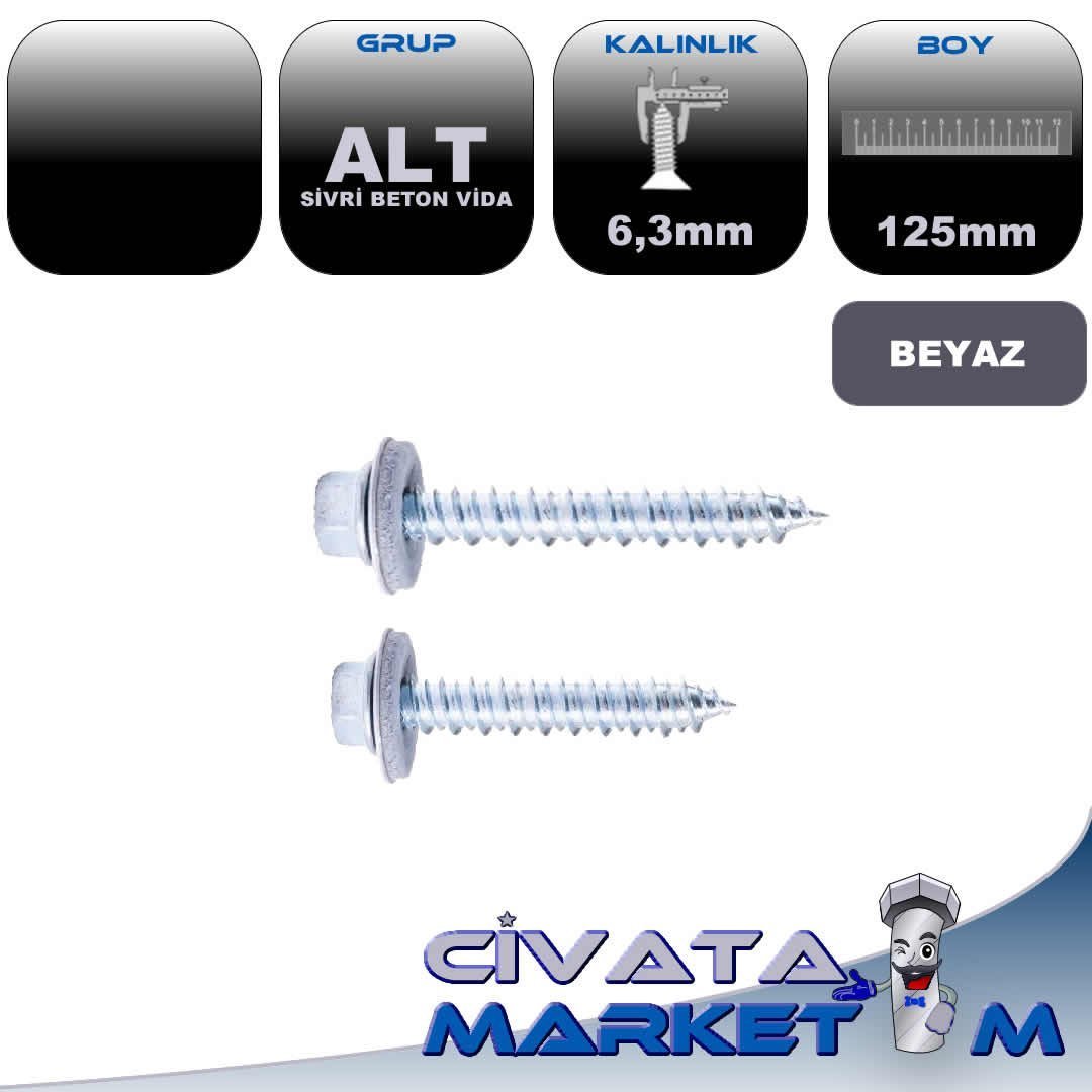 6,3x125 ALT SİVRİ UÇLU BETON VİDA BYZ