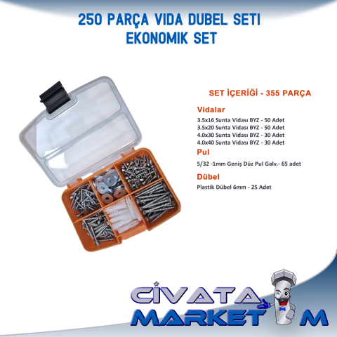 250 PARÇA VİDA DÜBEL SETİ - EKONOMİK SET