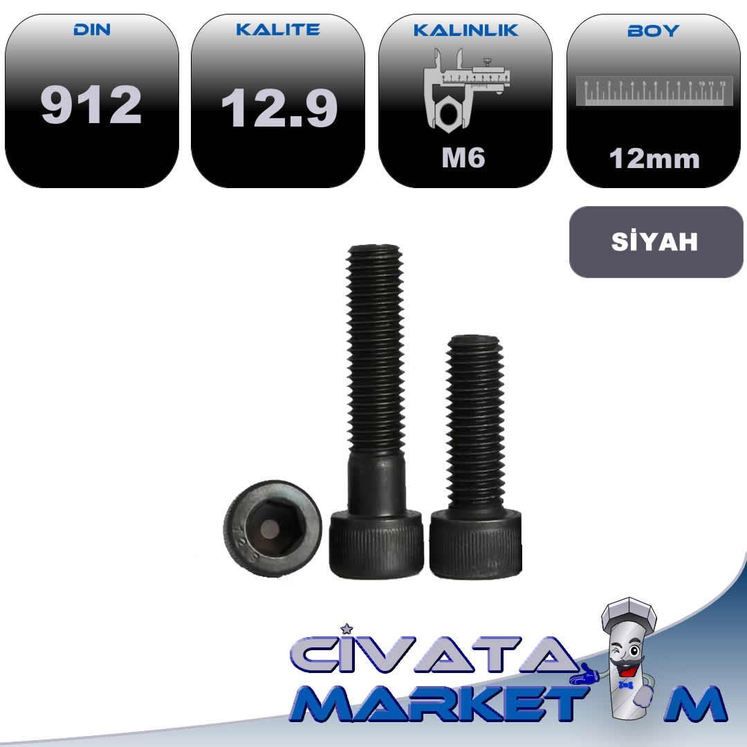 M6*12 İMBUS CİVATA DIN 912 12.9