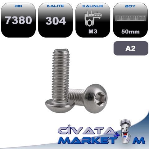 M3x50 BOMBE BAŞ İMBUS A2