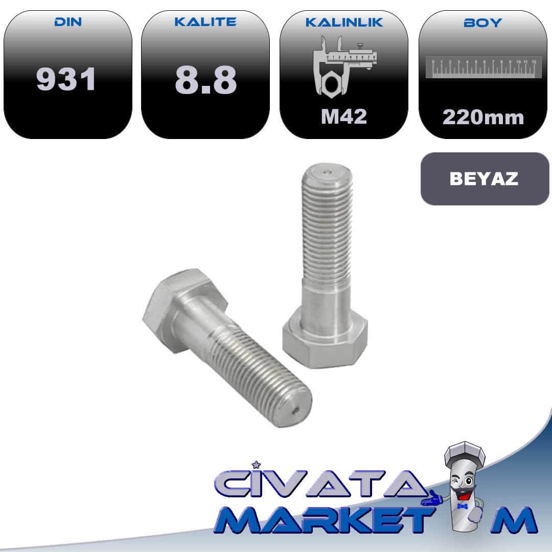 M42*220 ANAHTAR BAŞ YARIM DİŞ CİVATA 8,8