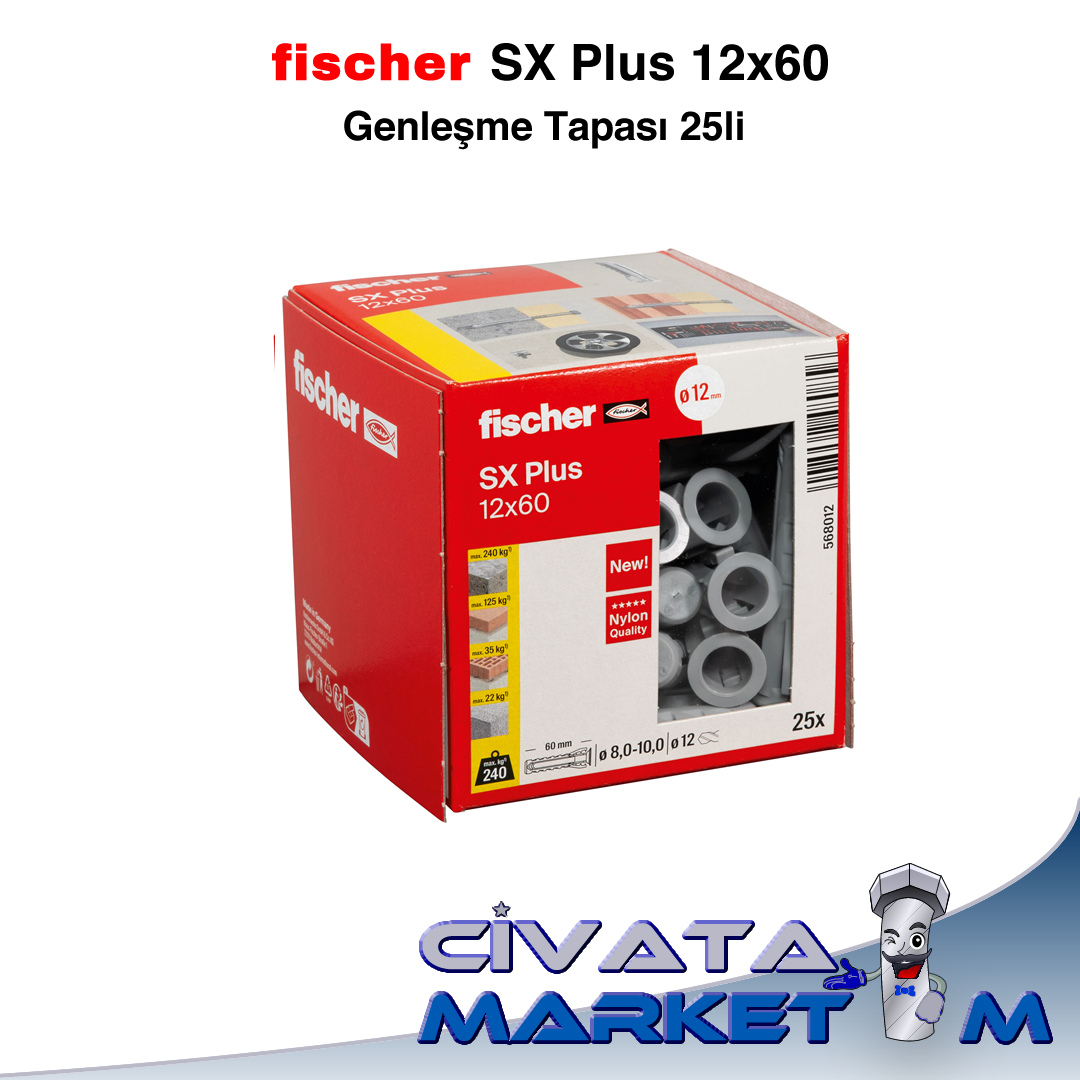 fischer Plastik Dübel SX Plus 12x60 - 25li