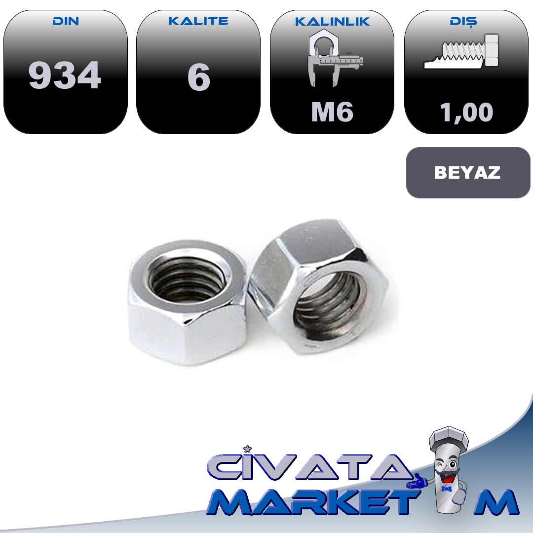 M6 ALTI KÖŞE SOMUN GALV. DIN 934 CL.6