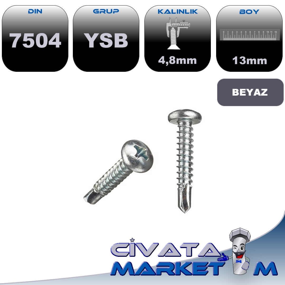 4,8x13 YSB MATKAP UCLU VİDA DIN7504 BYZ