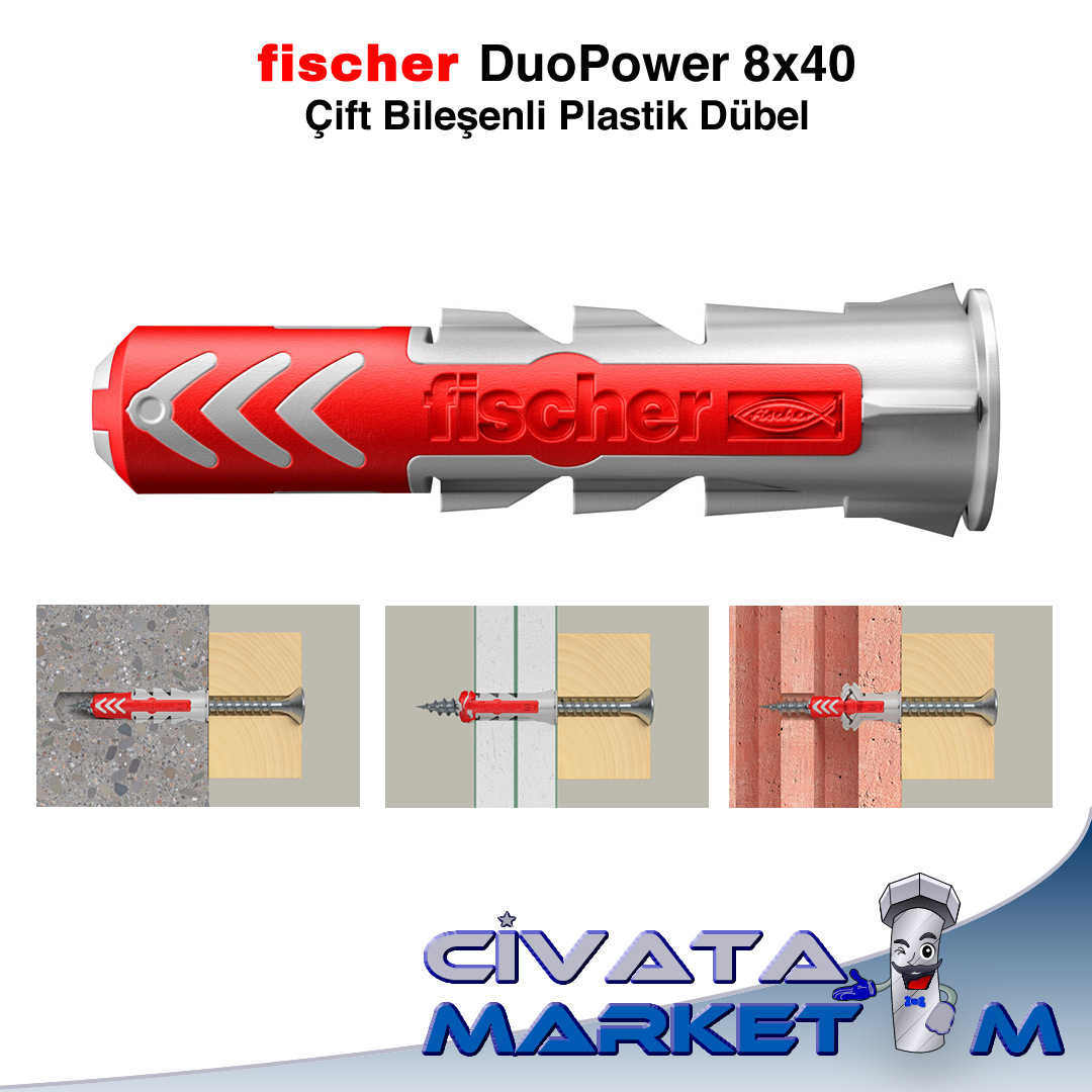 fischer DuoPower 8x40 Çift Bileşenli Dübel