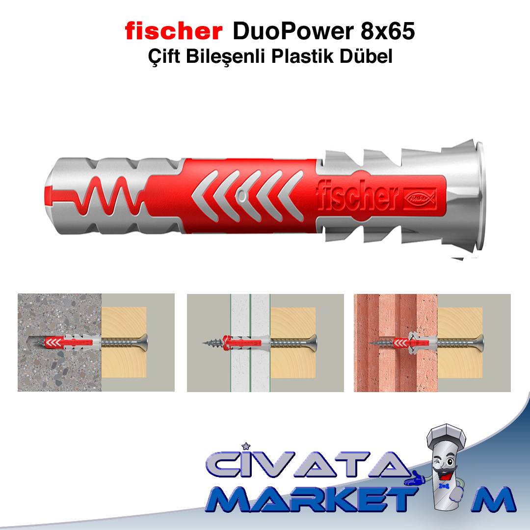 fischer DuoPower 8x65 Çift Bileşenli Dübel