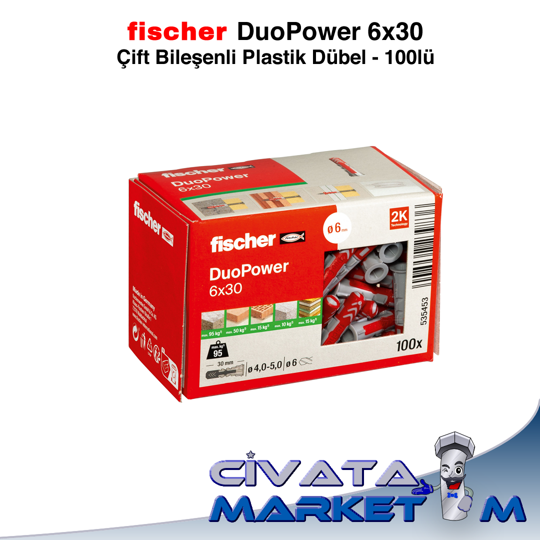 fischer DuoPower 6x30 Çift Bileşenli Dübel - 100lü