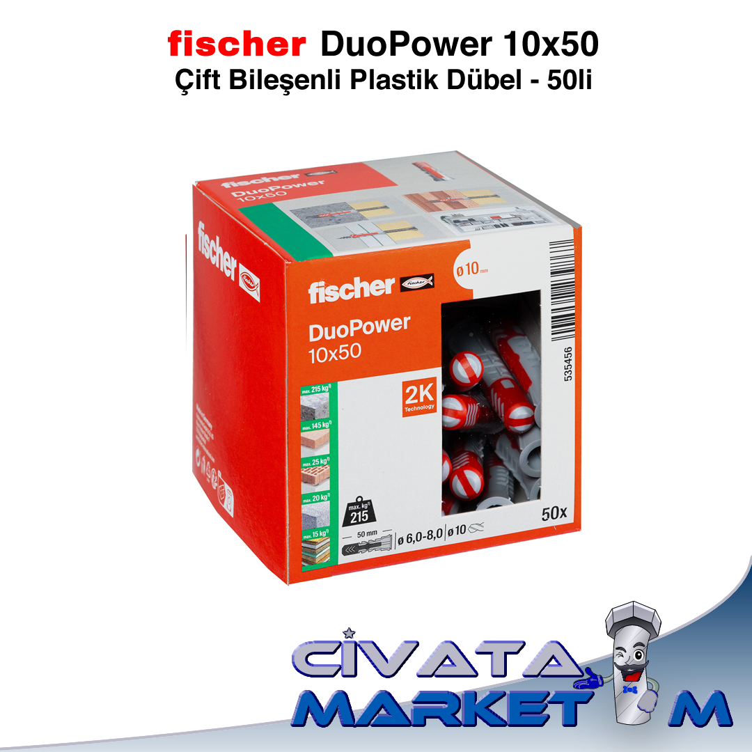 fischer DuoPower 10x50 Çift Bileşenli Dübel - 50li