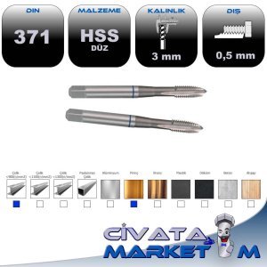 DIN 371B HSS MAKİNA KLAVUZU M 3*0,5