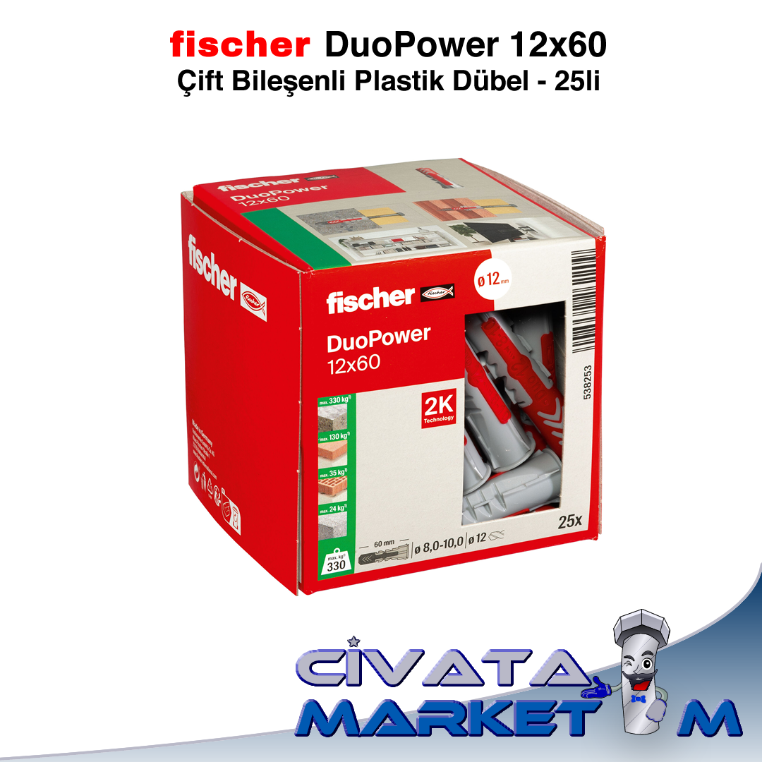 fischer DuoPower 12x60 Çift Bileşenli Dübel - 25li
