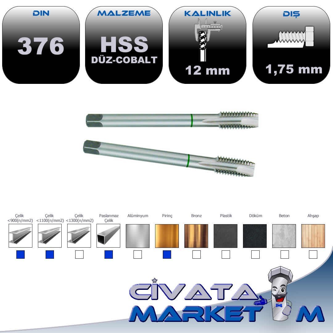 DIN 371B HSS CO5 MAKİNA KLAVUZU M 12