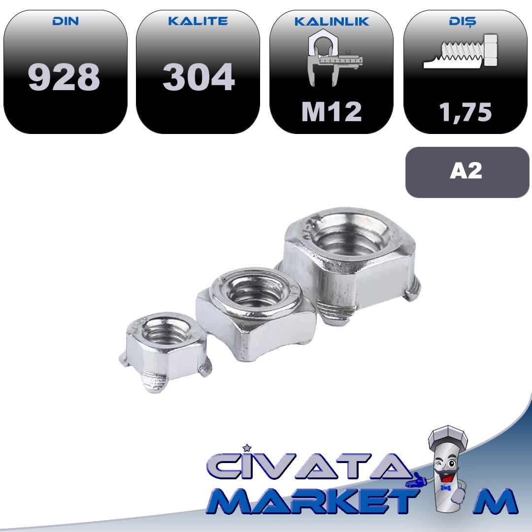 M12 KARE KAYNAK SOMUNU A2 304 DIN928