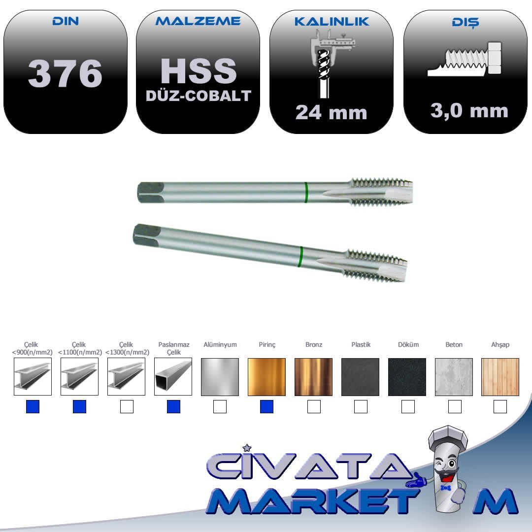 DIN 371B HSS CO5 MAKİNA KLAVUZU M 24