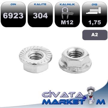 M12 FLANŞLI SOMUN A2 304 DIN6923