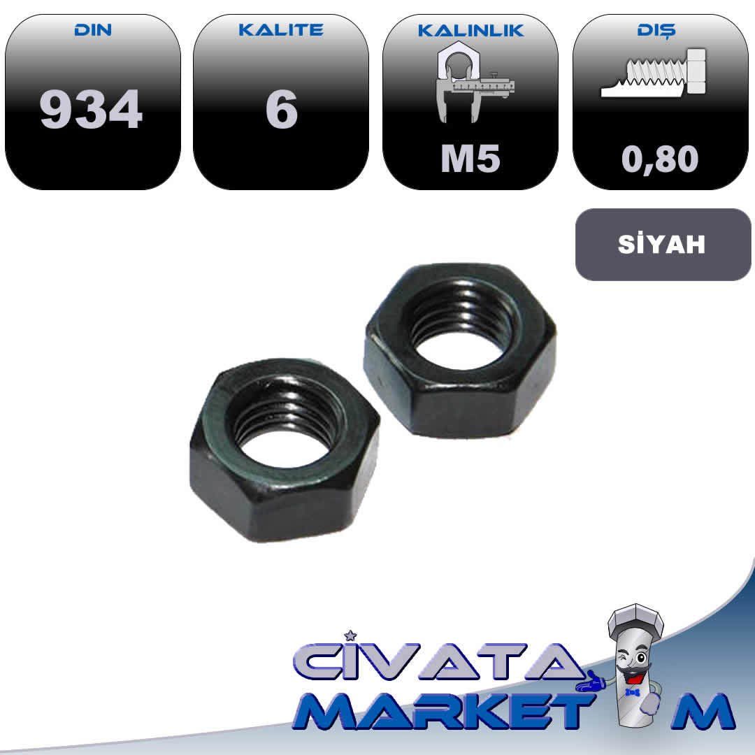 M5 ALTI KÖŞE SOMUN DIN 934 CL.6 (SİYAH KAPLI)