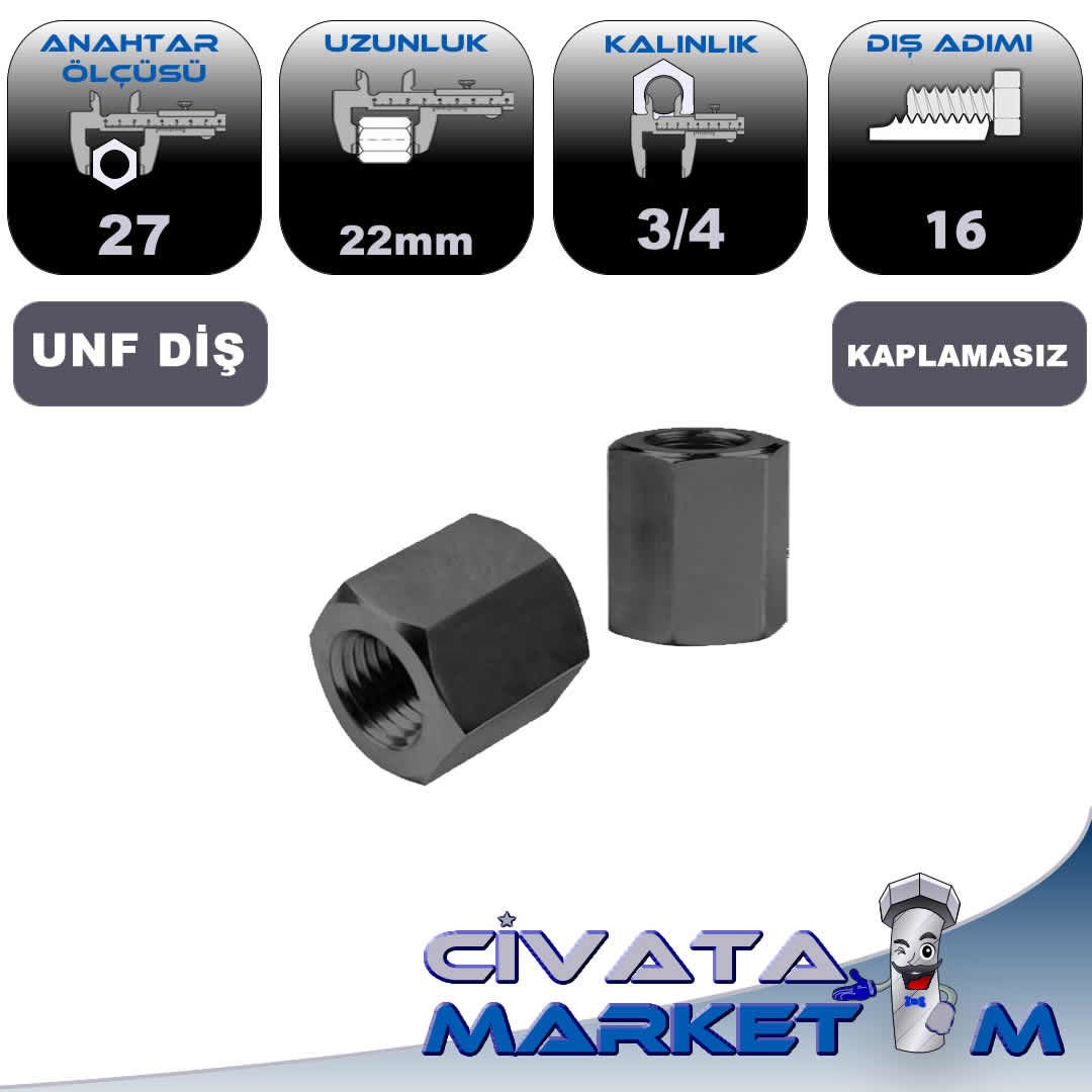 3/4 - 16 UNF TAKVİYELİ SOMUN (Kaplamasız)