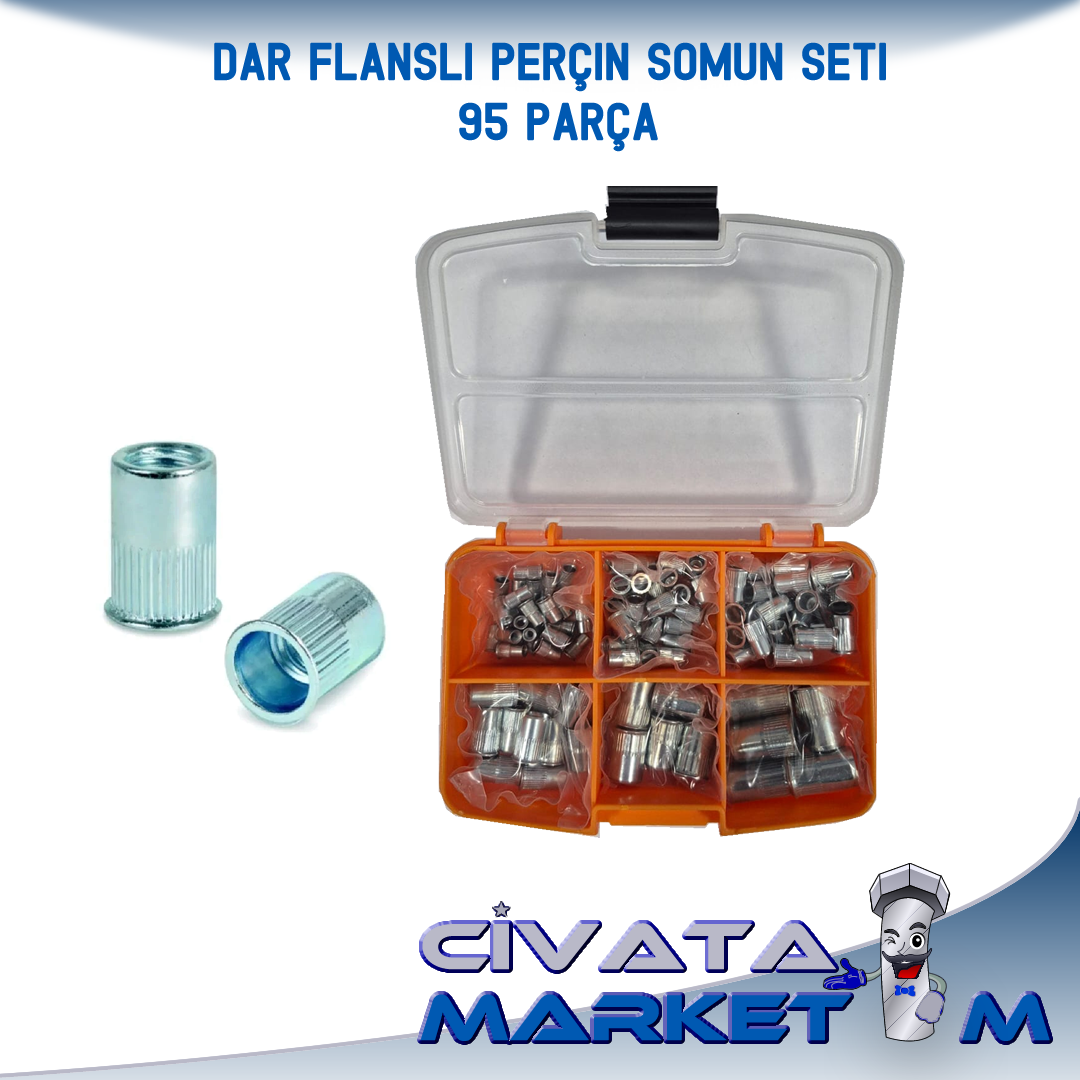 Perçin Somun Flanşsız (Dar Tip) Seti 95 Parça