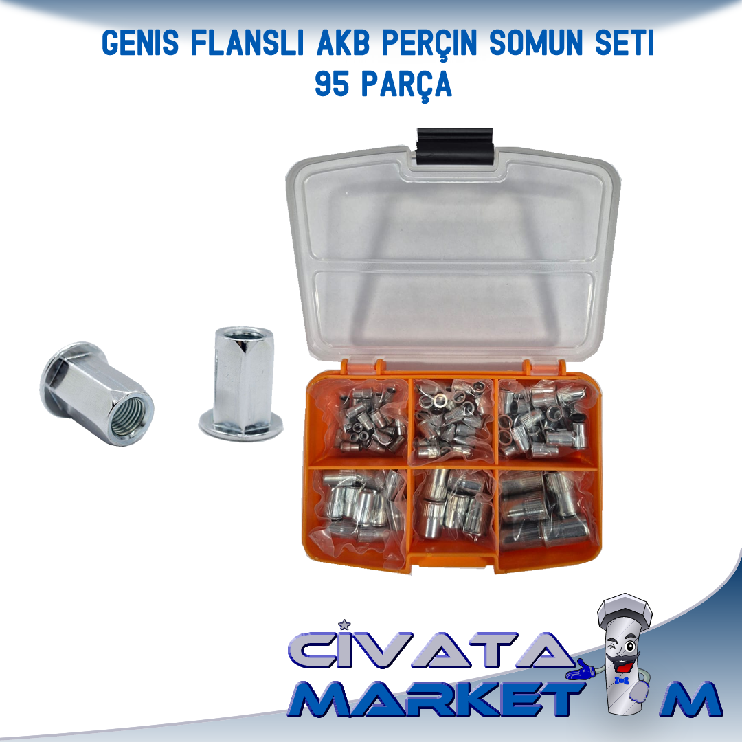 AKB Perçin Somun Flanşlı  (Geniş Tip) Seti 95 Parça