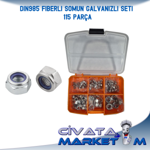 115 PARÇA FİBERLİ SOMUN SETİ DIN985 GALVANİZLİ