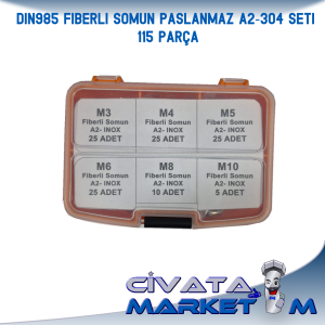 PASLANMAZ A2-304 DIN985 FİBERLİ SOMUN SETİ 115 PARÇA