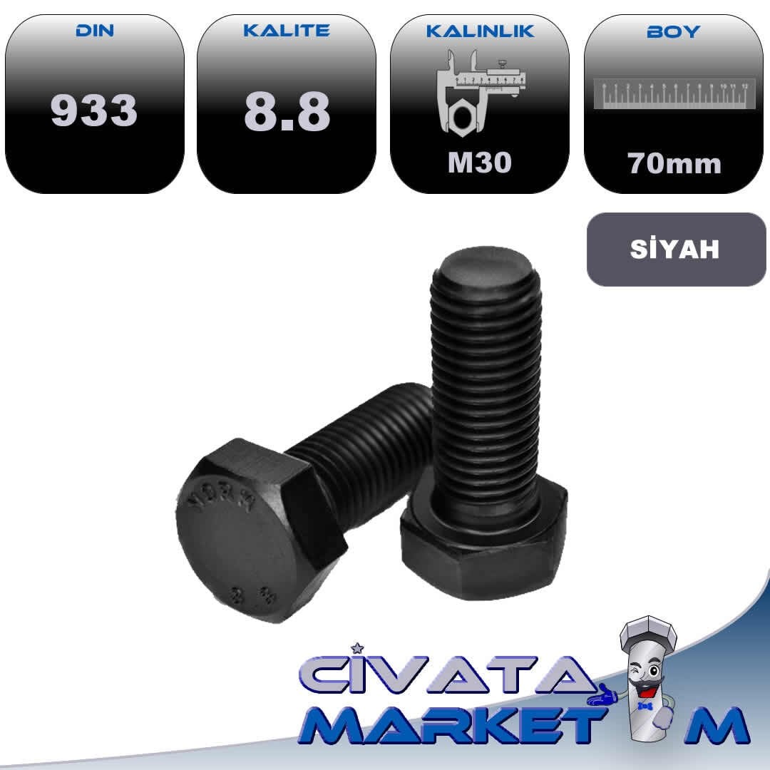 M30x70 Akb Cıvata 8.8 DIN933 Tamdiş