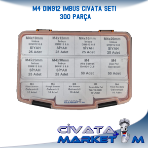 300 Parça M4 DIN912 İmbus Cıvata Seti