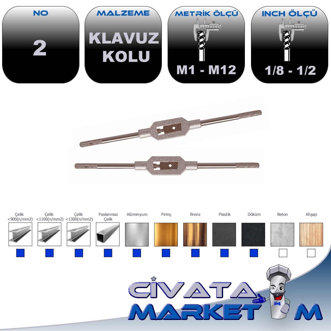 KLAVUZ KOLU No:2    /   280,0      /    M 3,5 - M 12   /   3/16 - 5/8 1/8 - 3/8