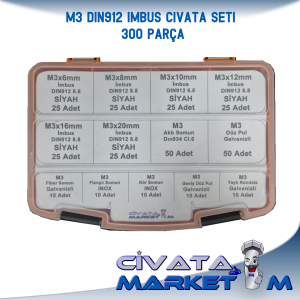 300 Parça M3 DIN912 İmbus Cıvata Seti