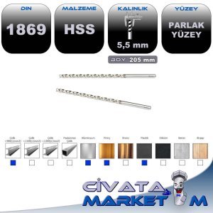 TAŞLANMIŞ MATKAP UCU 5.5 X 205 mm