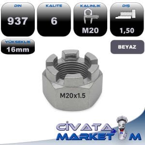 M20x1.5 KONTRA TAÇLI SOMUN GALV. DIN937