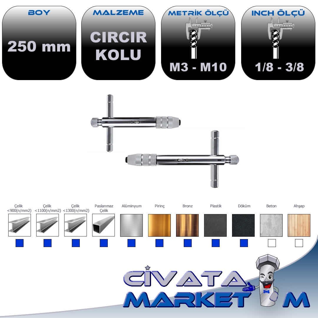 CIRCIR KLAVUZ KOLU   250,0    /  M 3 - M 10  /  1/8 - 3/8