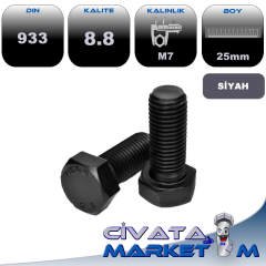 M7x25 ANAHTAR BAŞ TAM DİŞ CİVATA 8.8 SİYAH