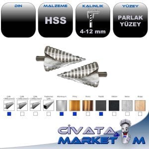 YİVLİ KADEMELİ MATKAP UCU 4-12 mm