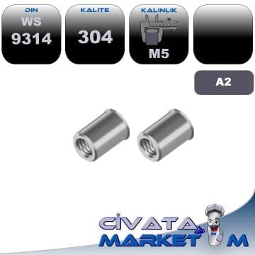 M5 SOMUNLU PERÇİN KÜÇÜK HAVŞA WS9314 A2 304