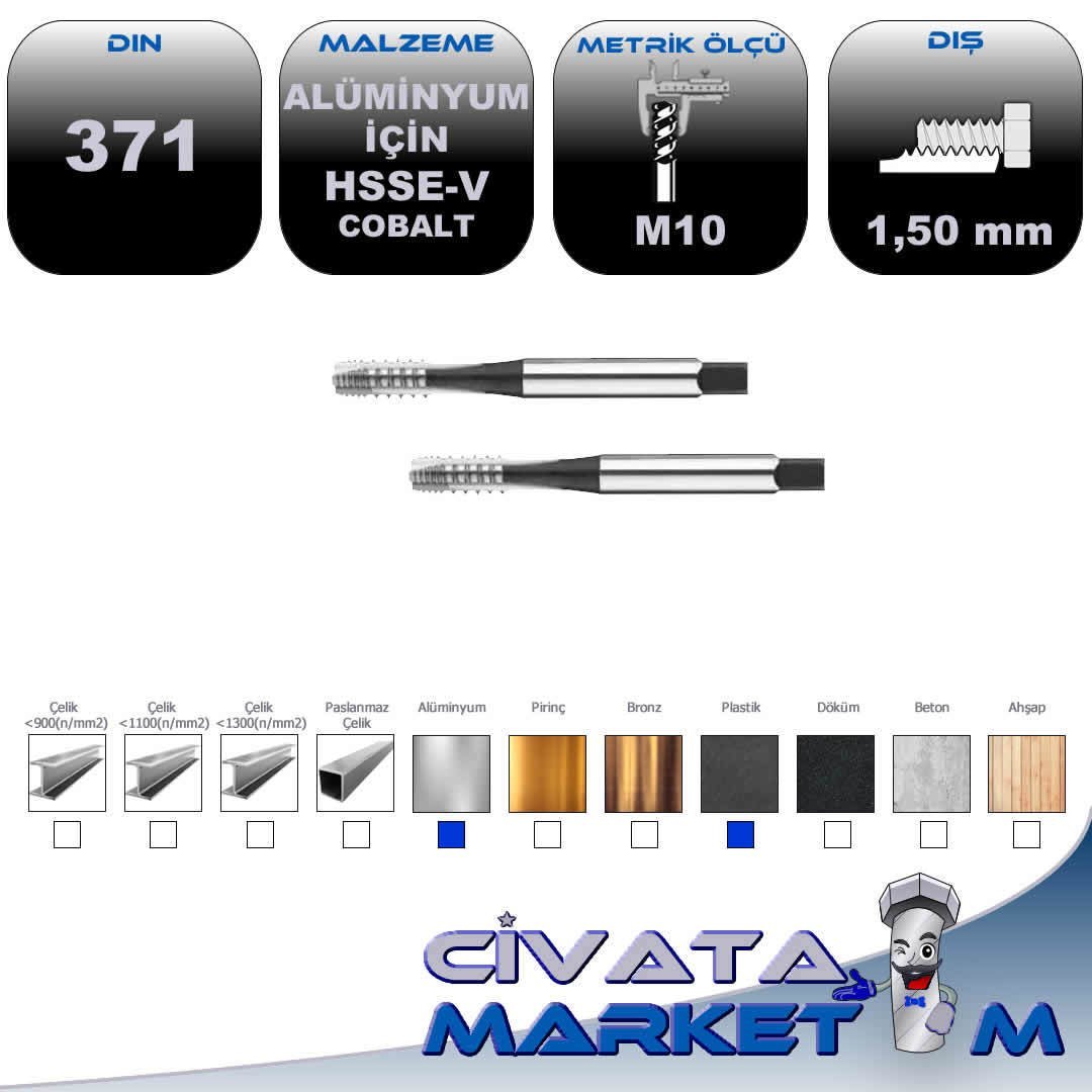 HSS-E MAKİNA KLAVUZU M 10 X 1,5 DIN 371B ALU