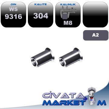 M8 SOMUNLU PERÇİN HAVŞA WS9316 A2 304