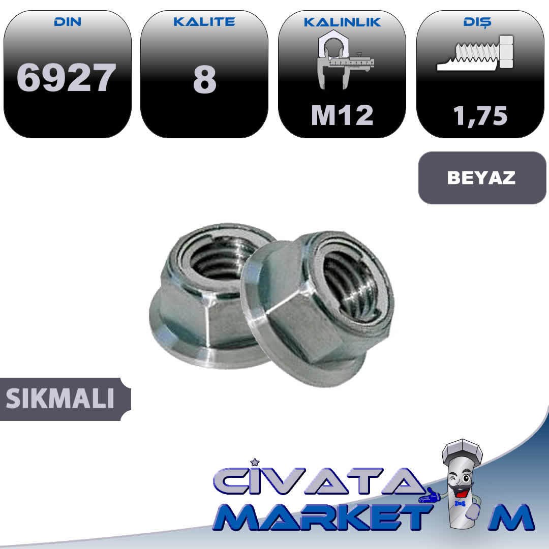 M12 SIKMALI FLANŞLI SOMUN GALV. DIN6927 CL.8