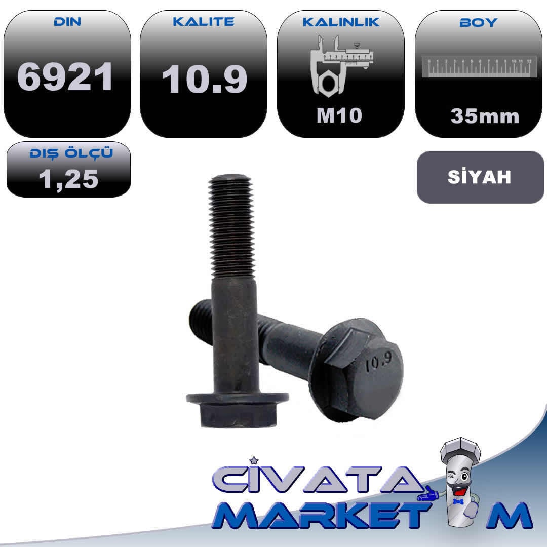M10x1.25 DİŞ DIN6921 FLANŞLI CIVATA 10.9 35MM
