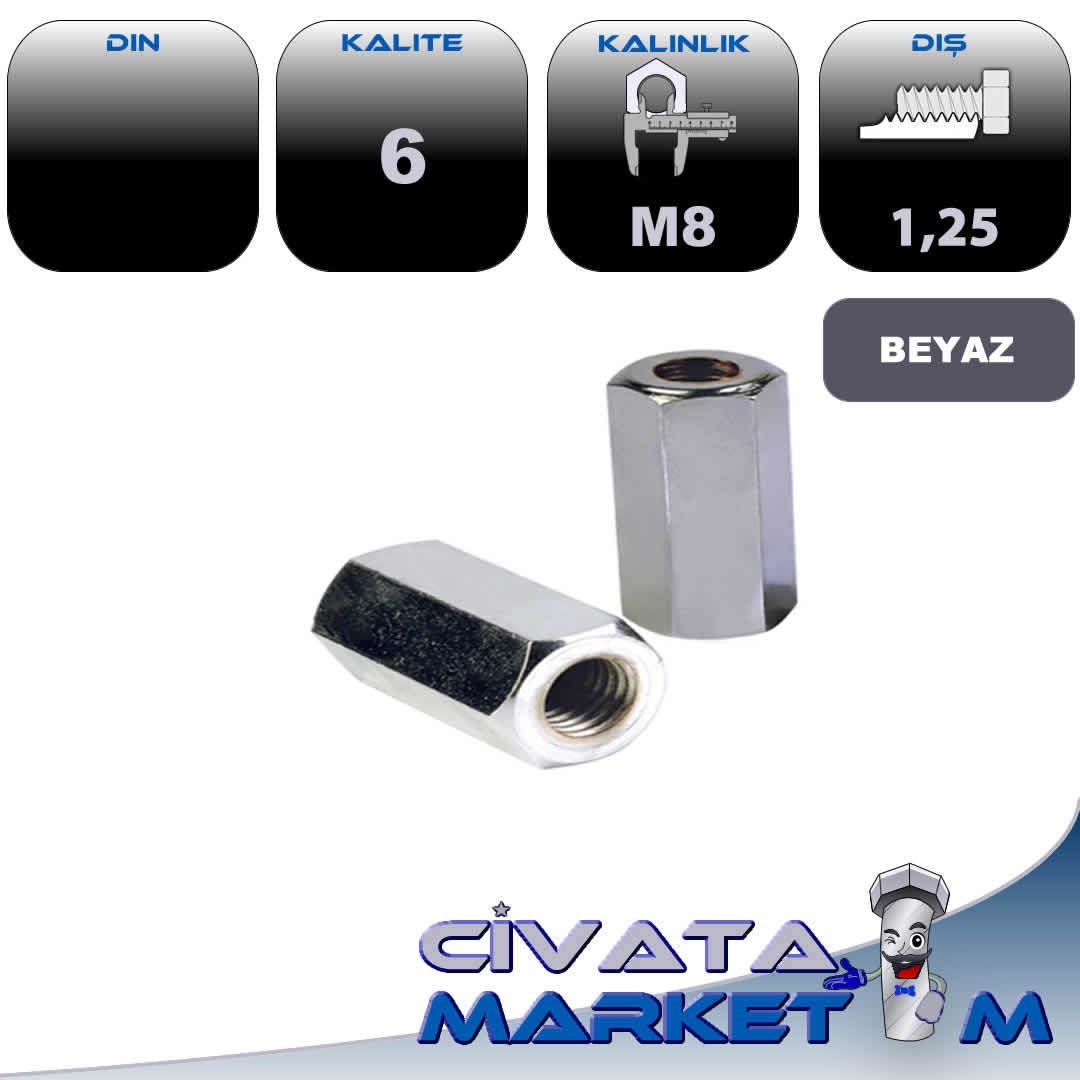 M8 UZATMA SOMUN GALV. DIN6334 CL.6