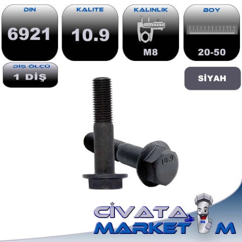 M8x1 DİŞ DIN6921 FLANŞLI CIVATA 10.9
