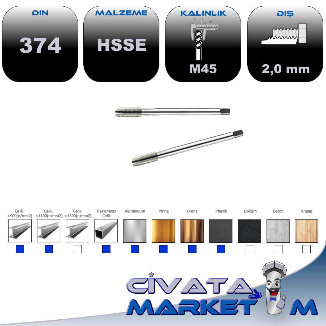 HSS-E DÜZ  MAKİNE KLAVUZU İNCE DİŞ MF45*2